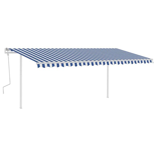 vidaXL Markise Manuell Einziehbar mit Pfosten 5x3 m Blau & Wei&szlig;