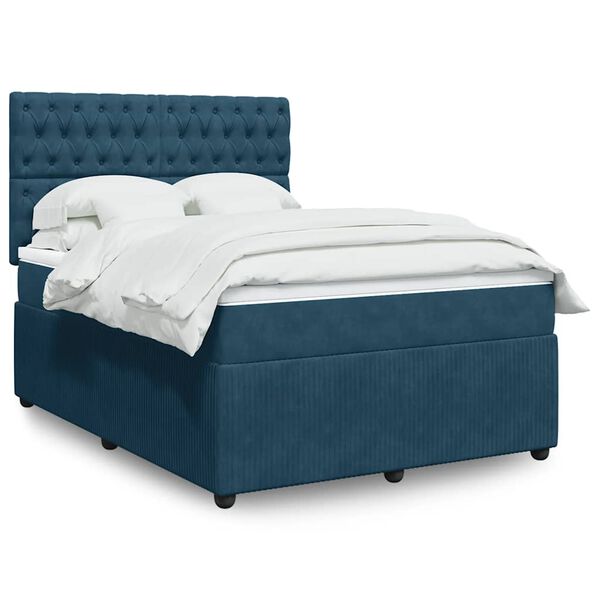 vidaXL Boxspringbett mit Matratze Dunkelblau 140x200 cm Samt
