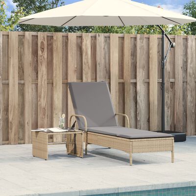 vidaXL Sonnenliege mit Rollen und Auflage Beige Poly Rattan