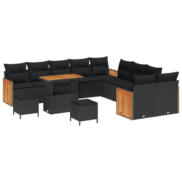 vidaXL Gartensofa-set mit Kissen 13 pcs Schwarz
