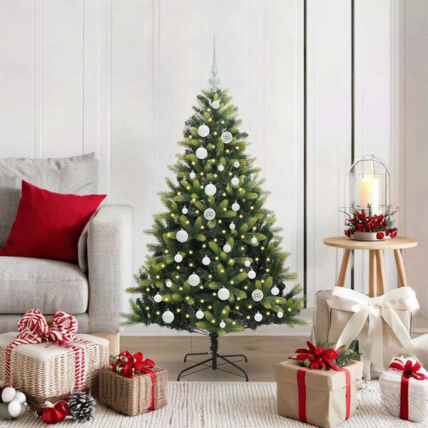 vidaXL K&uuml;nstlicher geflammter Weihnachtsbaum 150 LEDs Gr&uuml;n 120 cm