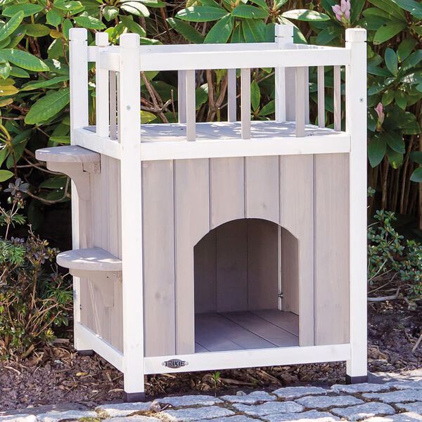 TRIXIE Natura Katzenhaus mit Balkon Grau und Wei&szlig;