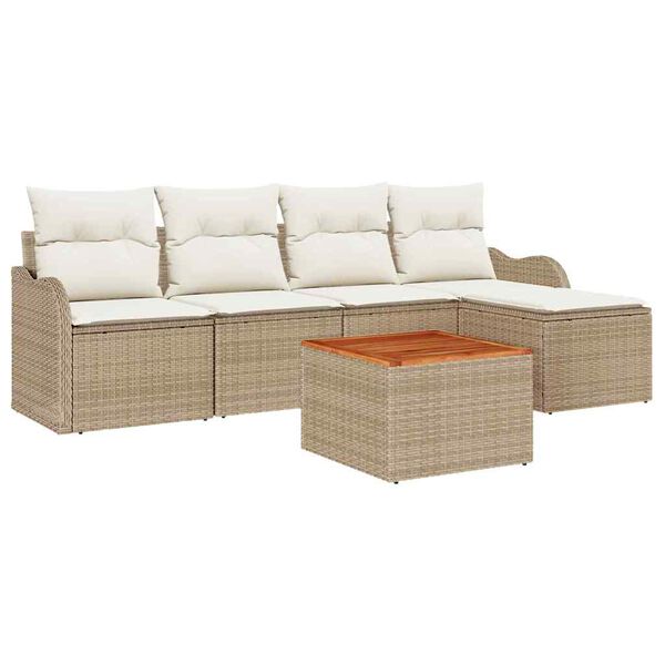 vidaXL Gartensofa-set mit Kissen 6 pcs Beige Poly-Rattan