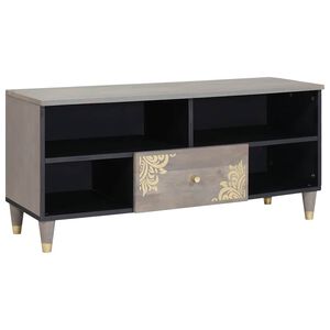 vidaXL TV-Schr&auml;nk mit Regal Grau 100 x 33 x 46 cm Massivholz Mango