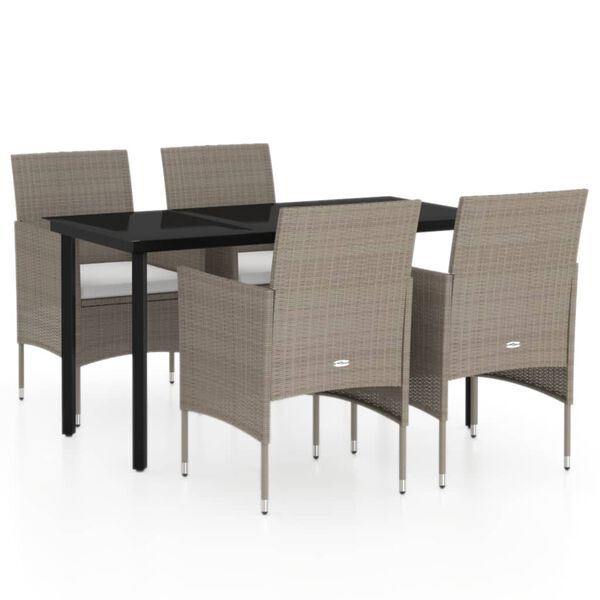 vidaXL 5-tlg. Garten-Essgruppe mit Kissen Beige und Schwarz