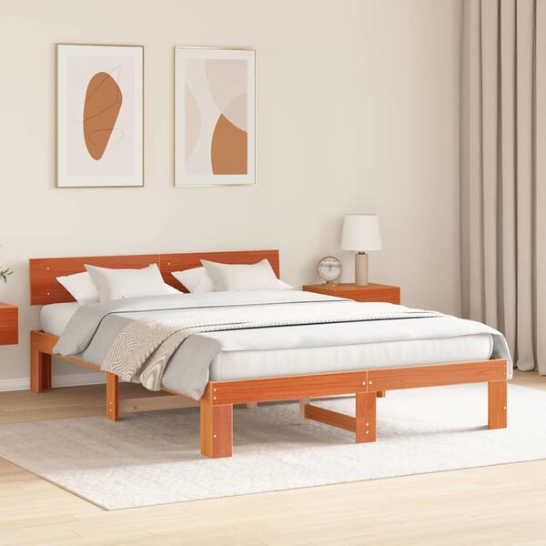 vidaXL Bettrahmen Wachsbraun 140 x 200 cm Massives Kiefernholz