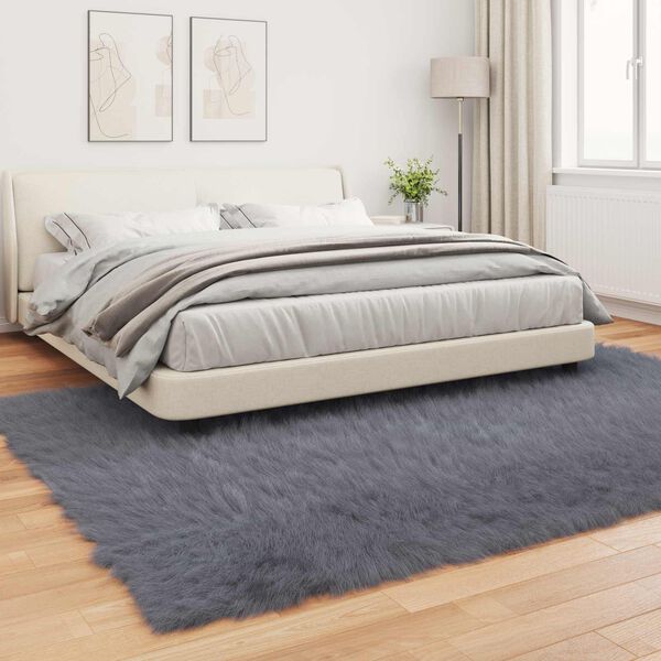 vidaXL Kunstschaffell Teppich Tafalla Anthrazit 200 x 280 cm Polyester