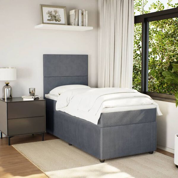 vidaXL Boxspringbett mit Matratze Dunkelgrau 90x190 cm Samt