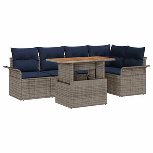vidaXL Gartensofa-set mit Kissen 6 pcs Grau und Marineblau Poly-Rattan