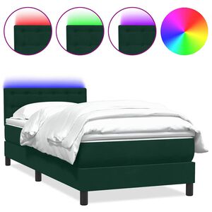 vidaXL Boxspringbett mit Matratze & LED Dunkelgr&uuml;n 80x220 cm Samt