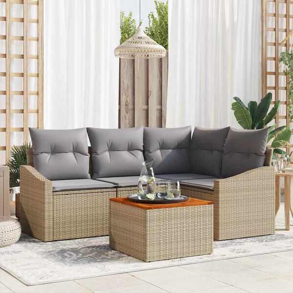 vidaXL Gartensofa-set mit Kissen 5 pcs Beige Poly-Rattan