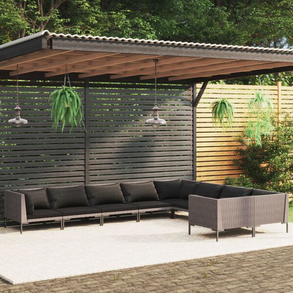 vidaXL 9-tlg. Garten-Lounge-Set mit Kissen Poly Rattan Dunkelgrau