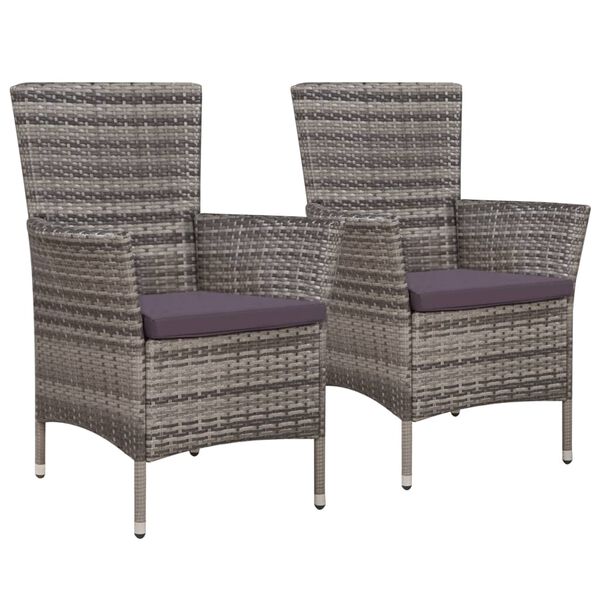 vidaXL Gartenst&uuml;hle 2 Stk. mit Auflagen Poly Rattan Grau