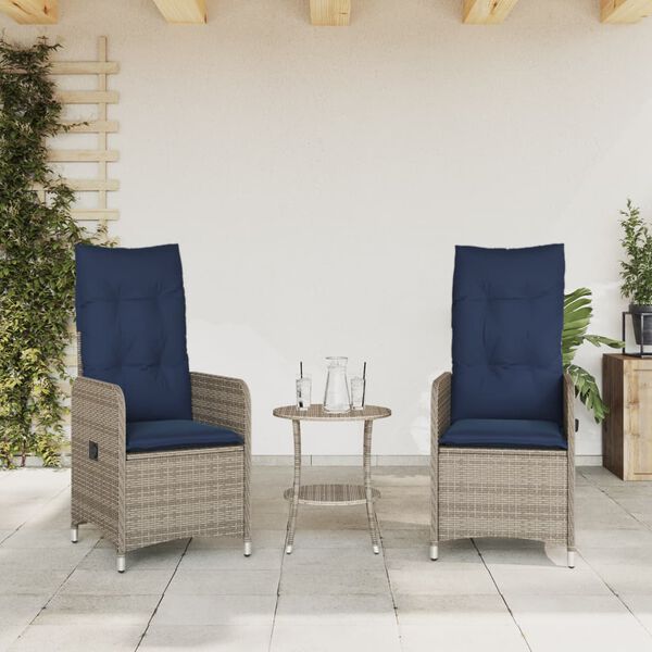 vidaXL Gartenst&uuml;hle Verstellbar 2 Stk. mit Tisch Grau Poly Rattan