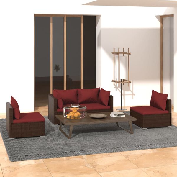 vidaXL 4-tlg. Garten-Lounge-Set mit Auflagen Poly Rattan Braun