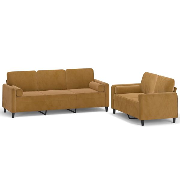 vidaXL 2-tlg. Sofagarnitur mit Kissen Braun Samt