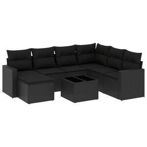 vidaXL 8-tlg. Garten-Sofagarnitur mit Kissen Schwarz Poly Rattan