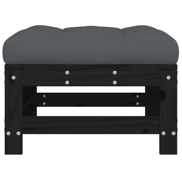 vidaXL Gartenhocker mit Kissen 2 Stk. Schwarz Massivholz Kiefer