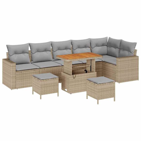 vidaXL Garten-Sofa-Set mit Kissen 9 pcs Beige und Hellgrau