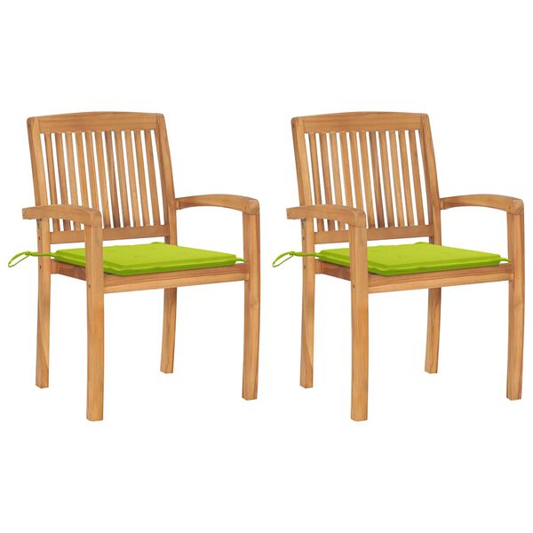 vidaXL Gartenst&uuml;hle 2 Stk. mit Hellgr&uuml;nen Kissen Massivholz Teak