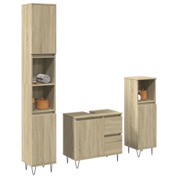vidaXL 3-tlg. Badm&ouml;bel-Set Sonoma-Eiche Holzwerkstoff