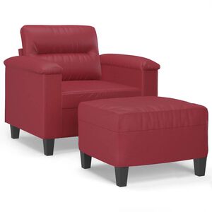 vidaXL Sessel mit Hocker Weinrot 60 cm Kunstleder
