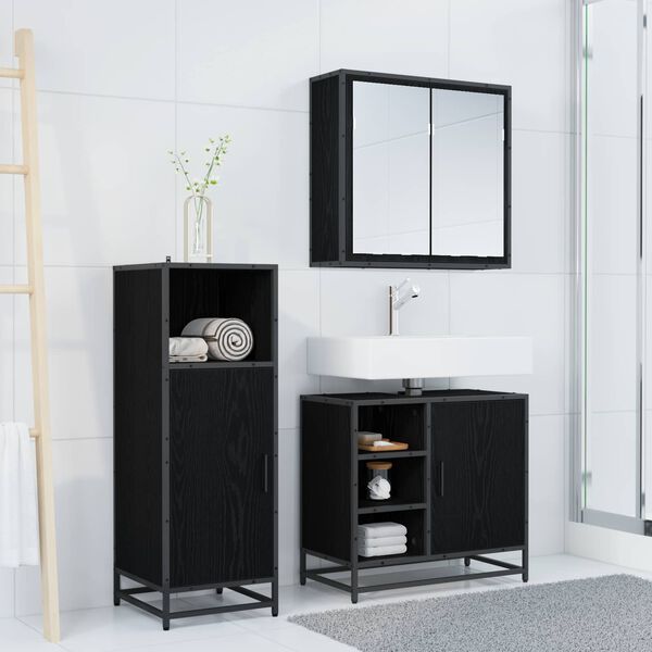 vidaXL Badezimmerm&ouml;bel-Set 3 pcs Schwarz Eichen-Optik Holzwerkstoff