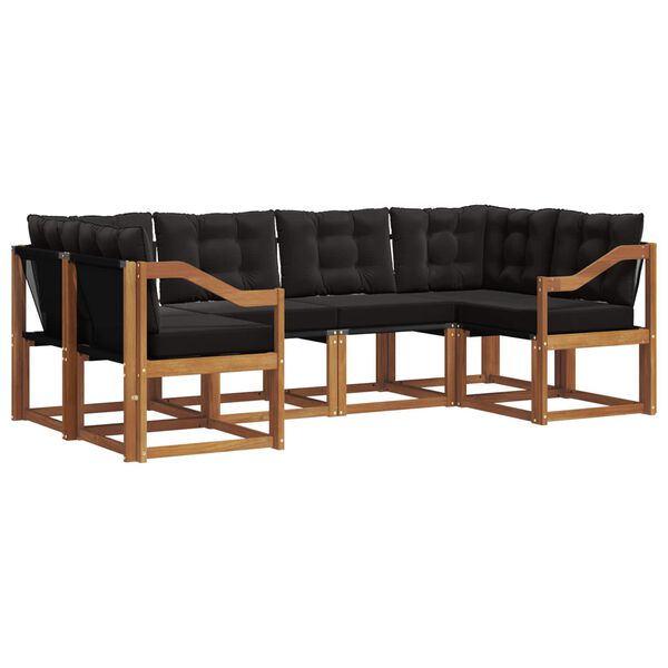 vidaXL Outdoor-Sofagarnitur mit Kissen 6 pcs Nat&uuml;rlich und Schwarz