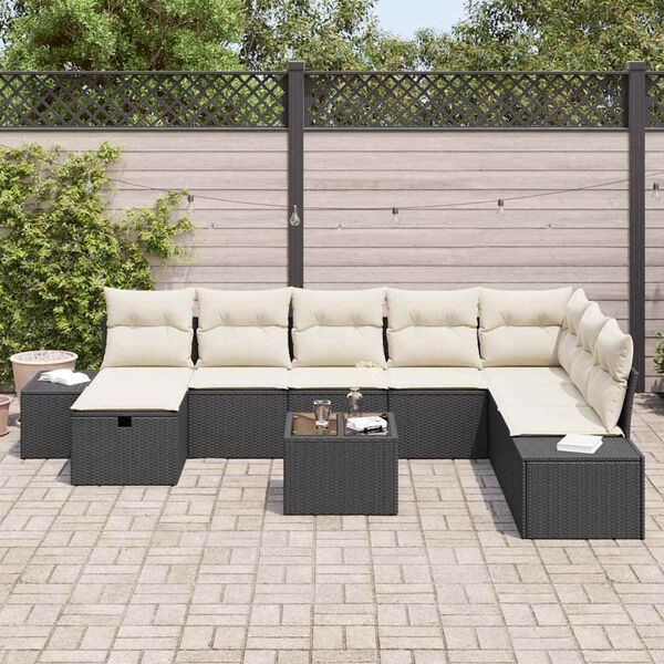 vidaXL Gartensofa-set mit Kissen 9 pcs Schwarz Poly-Rattan