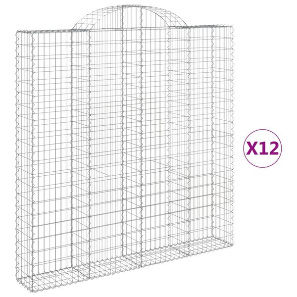vidaXL Gabionen mit Hochbogen 12 Stk 200x30x200/220cm Verzinktes Eisen