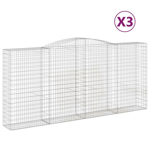 vidaXL Gabionen mit Hochbogen 3 Stk. 400x50x180/200cm Verzinktes Eisen
