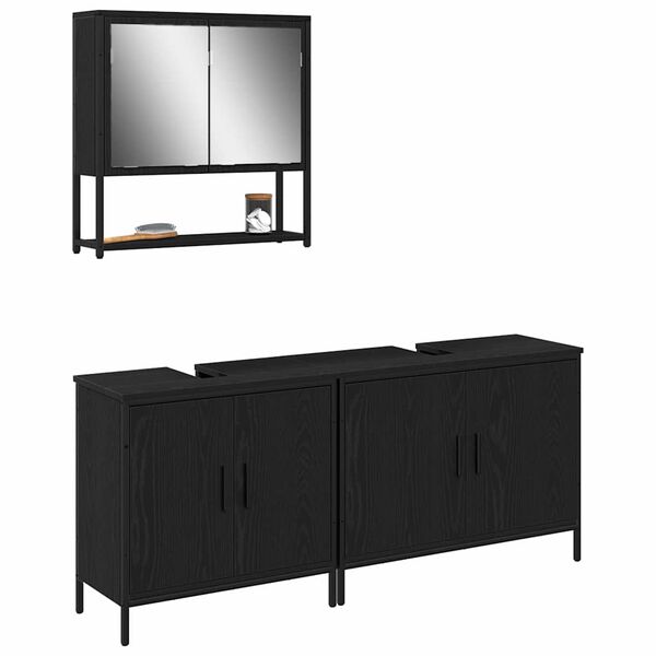vidaXL Badezimmerm&ouml;bel-Set mit Regal 3 pcs Schwarz Holzwerkstoff