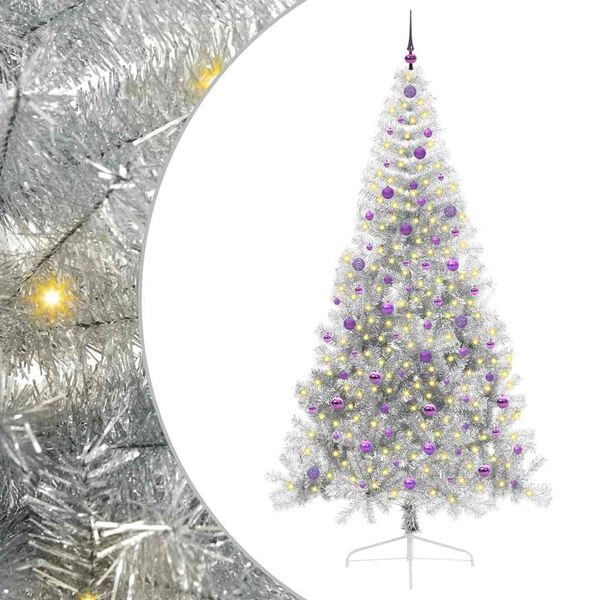 vidaXL K&uuml;nstlicher vorbeleuchteter Weihnachtsbaum Silber 240 cm PET