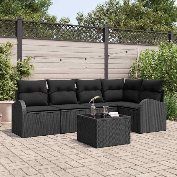 vidaXL Sofa Set mit Kissen Schwarz Polyester