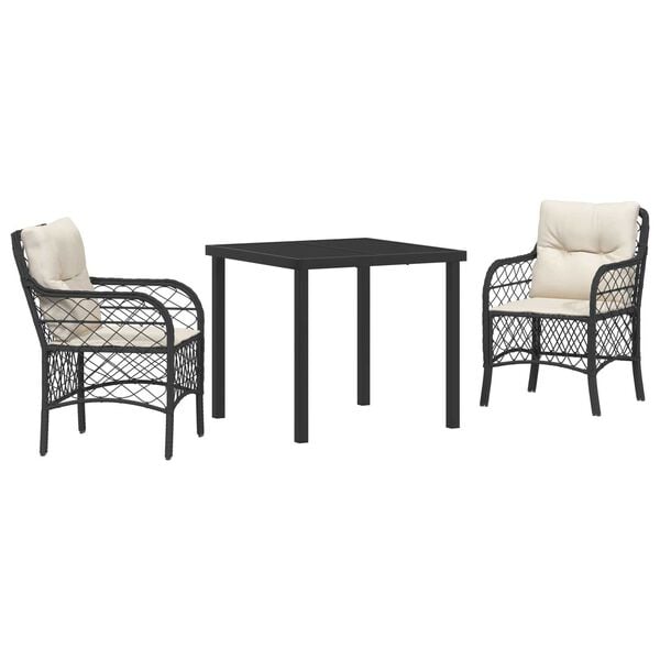 vidaXL Garten Essgruppe mit Kissen 3 pcs Schwarz Poly-Rattan