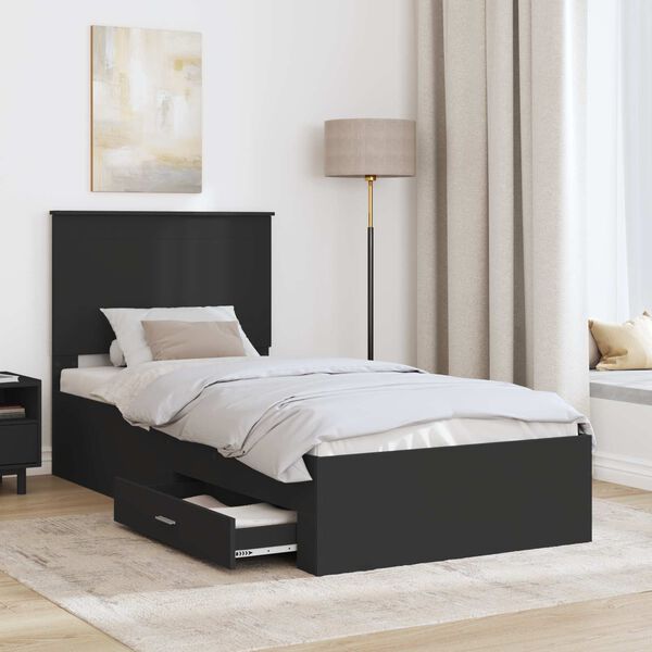 vidaXL Bettrahmen Schwarz und Silber 75 x 190 cm Holzwerkstoff
