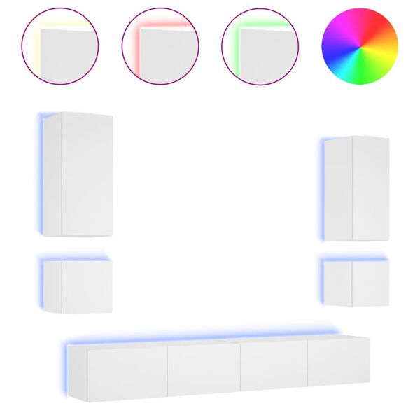 vidaXL 6-tlg. TV-Wohnwand mit LED-Leuchten Wei&szlig;