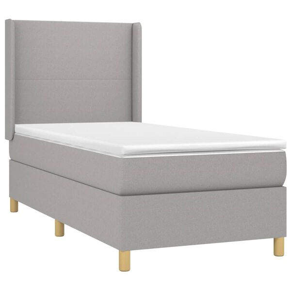 vidaXL Boxspringbett mit Matratze & LED Hellgrau 90x200 cm Stoff