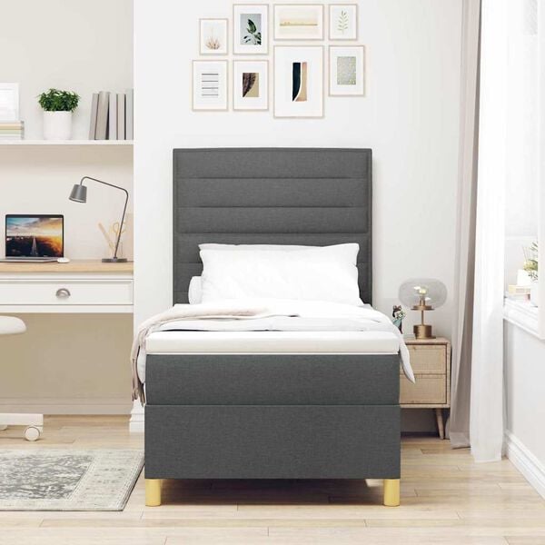 vidaXL Boxspringbett mit Matratze Dunkelgrau 90 x 200 cm Stoff