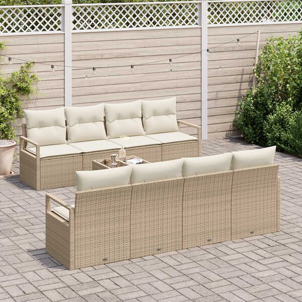vidaXL Gartensofa-set mit Kissen 9 pcs Beige und Creme Poly-Rattan