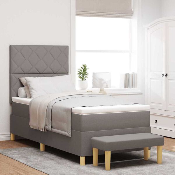 vidaXL Boxspringbett mit Matratze mit Kopfteil Taupe 90 x 190 cm Stoff
