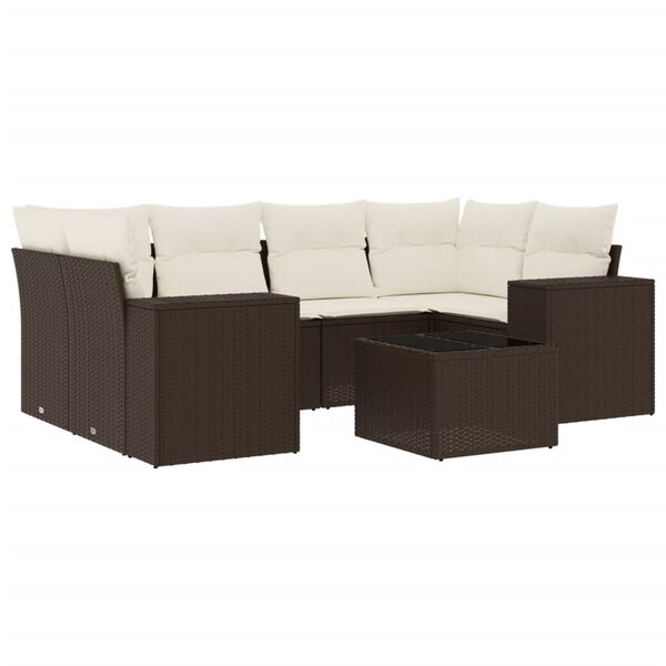 vidaXL 7-tlg. Garten-Sofagarnitur mit Kissen Braun Poly Rattan