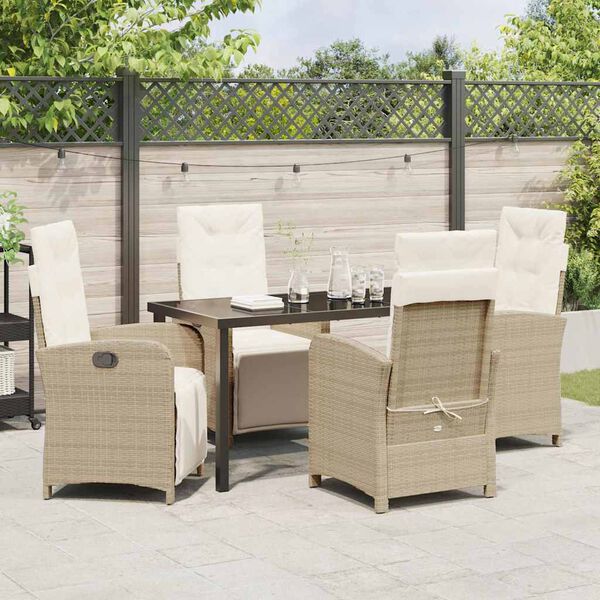 vidaXL Garten Essgruppe mit Kissen 5 pcs Beige Poly-Rattan