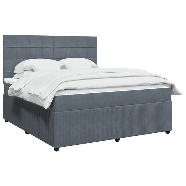 vidaXL Boxspringbett mit Matratze Dunkelgrau 180x200 cm Samt
