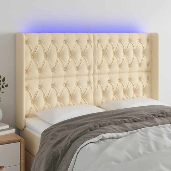 vidaXL LED Kopfteil Creme 163x16x118/128 cm Stoff