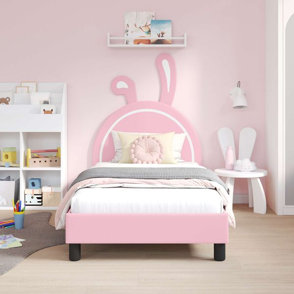 vidaXL Kinderbettgestell mit Kopfteil mit Kopfteil Rosa 80 x 160 cm PU