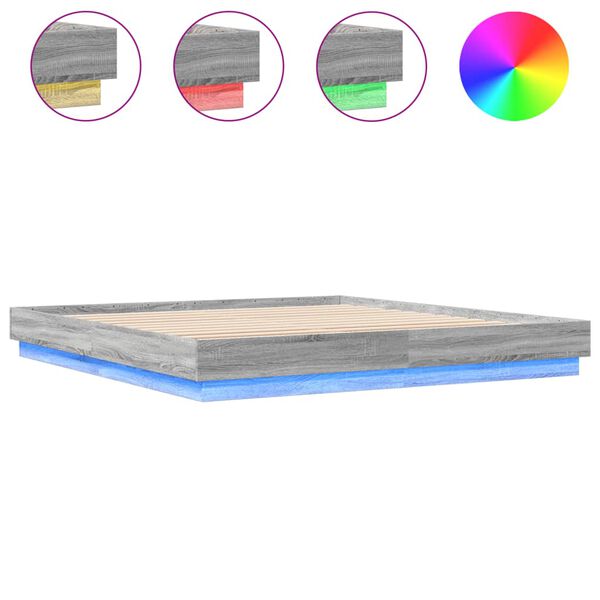 vidaXL Bettgestell mit LED Grau Sonoma 200x200 cm
