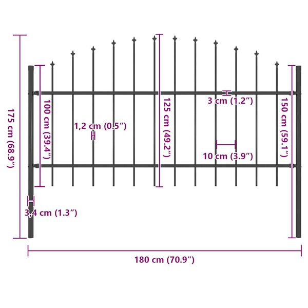 vidaXL Gartenzaun Woerden mit Speerspitze Stahl 170 x 125 cm Schwarz