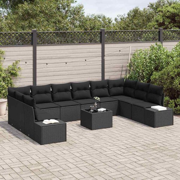 vidaXL Gartensofa-set mit Kissen 10 pcs Schwarz Polyrattan