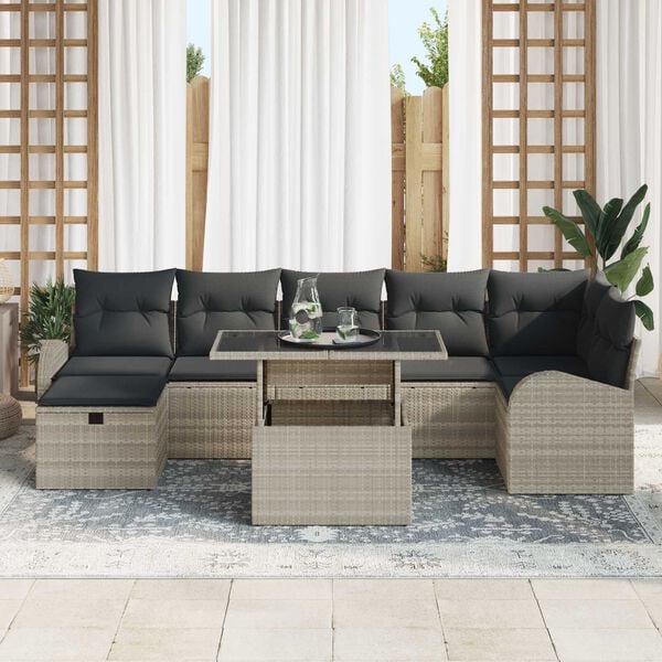 vidaXL Garten-Sofa-Set mit Kissen 8 pcs Hellgrau Poly Rattan